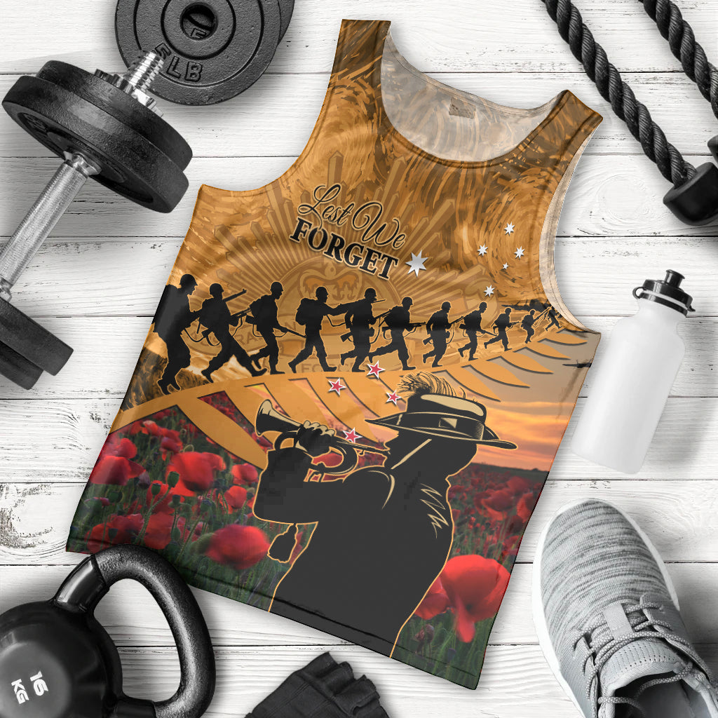 ANZAC Day 2024 Men Tank Top Silver Fern With A Trumpet Soldier