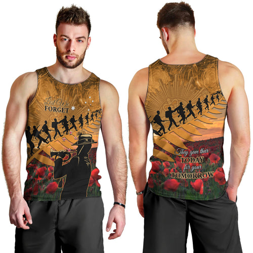 ANZAC Day 2024 Men Tank Top Silver Fern With A Trumpet Soldier