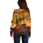 ANZAC Day 2024 Off Shoulder Sweater Silver Fern With A Trumpet Soldier