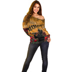 ANZAC Day 2024 Off Shoulder Sweater Silver Fern With A Trumpet Soldier