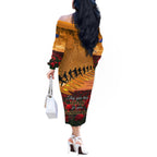 ANZAC Day 2024 Off The Shoulder Long Sleeve Dress Silver Fern With A Trumpet Soldier