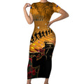 ANZAC Day 2024 Short Sleeve Bodycon Dress Silver Fern With A Trumpet Soldier