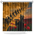 ANZAC Day 2024 Shower Curtain Silver Fern With A Trumpet Soldier