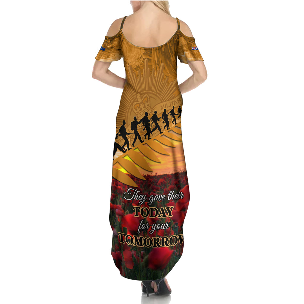 ANZAC Day 2024 Summer Maxi Dress Silver Fern With A Trumpet Soldier