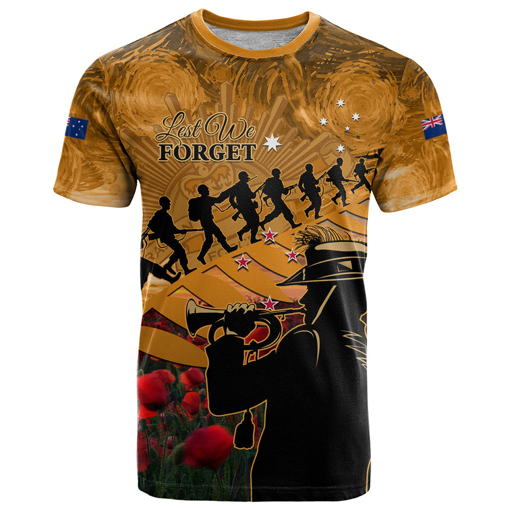 ANZAC Day 2024 T Shirt Silver Fern With A Trumpet Soldier