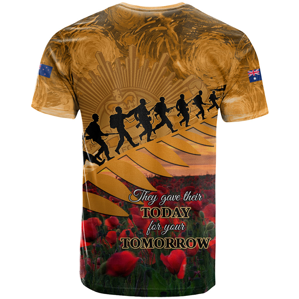 ANZAC Day 2024 T Shirt Silver Fern With A Trumpet Soldier