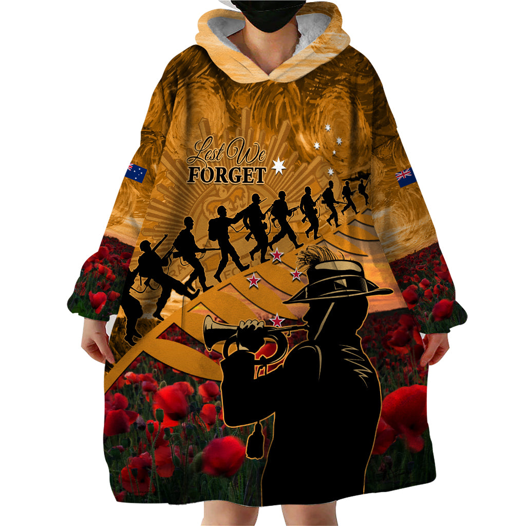 ANZAC Day 2024 Wearable Blanket Hoodie Silver Fern With A Trumpet Soldier