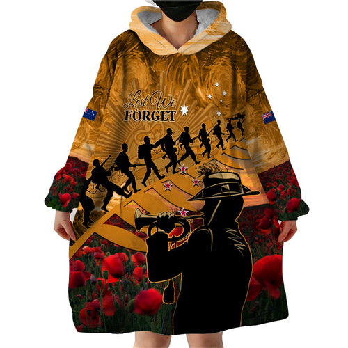 ANZAC Day 2024 Wearable Blanket Hoodie Silver Fern With A Trumpet Soldier