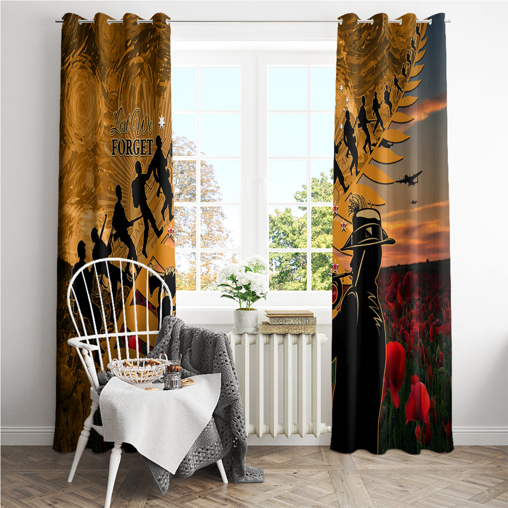 ANZAC Day 2024 Window Curtain Silver Fern With A Trumpet Soldier
