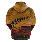ANZAC Day 2024 Zip Hoodie Silver Fern With A Trumpet Soldier