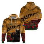 ANZAC Day 2024 Zip Hoodie Silver Fern With A Trumpet Soldier