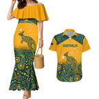 Custom Australia Rugby Couples Matching Mermaid Dress and Hawaiian Shirt Wallabies Aboriginal Pattern