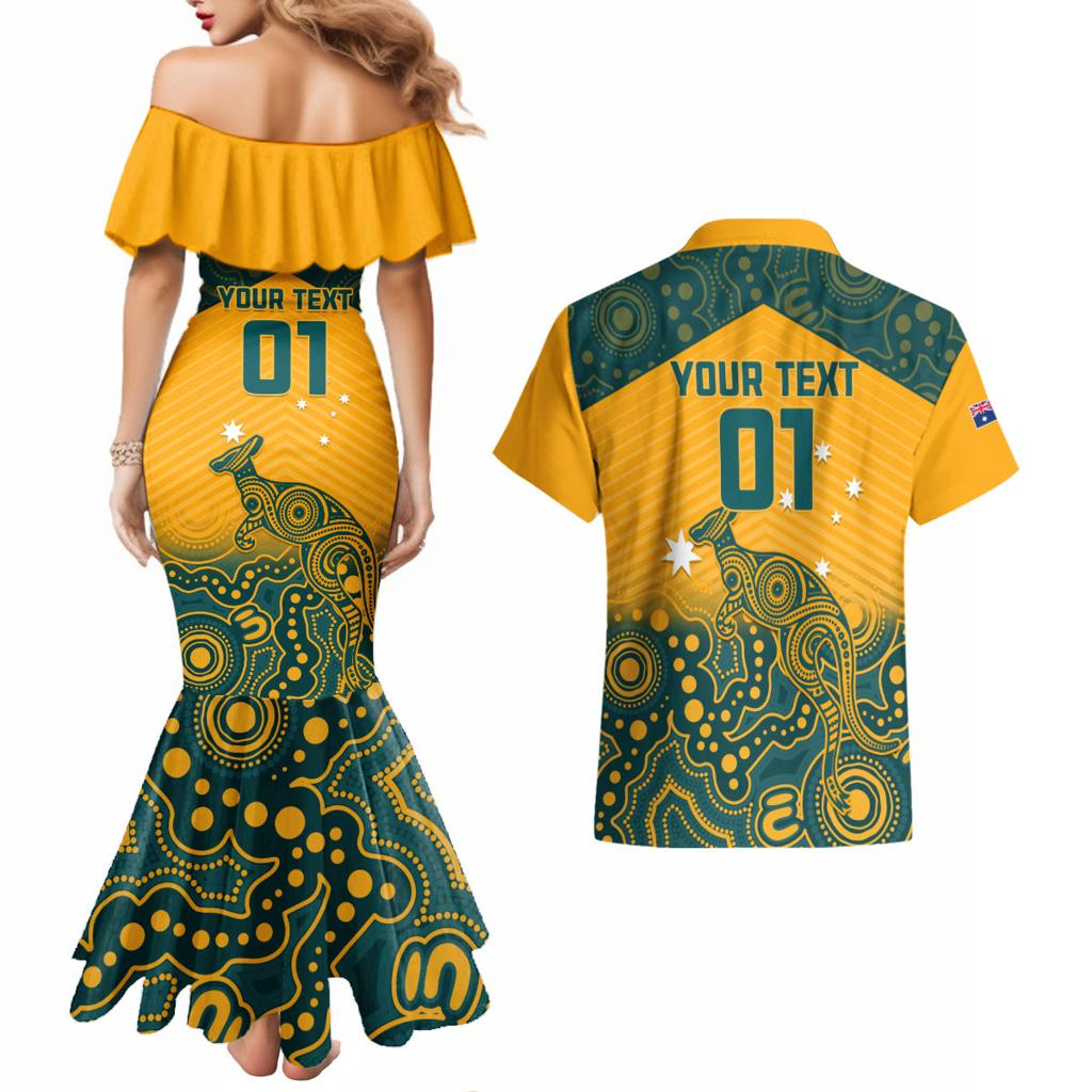 Custom Australia Rugby Couples Matching Mermaid Dress and Hawaiian Shirt Wallabies Aboriginal Pattern