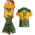 Custom Australia Rugby Couples Matching Mermaid Dress and Hawaiian Shirt Wallabies Aboriginal Pattern