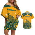 Custom Australia Rugby Couples Matching Off Shoulder Short Dress and Hawaiian Shirt Wallabies Aboriginal Pattern