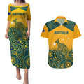 Custom Australia Rugby Couples Matching Puletasi and Hawaiian Shirt Wallabies Aboriginal Pattern