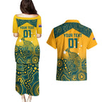 Custom Australia Rugby Couples Matching Puletasi and Hawaiian Shirt Wallabies Aboriginal Pattern