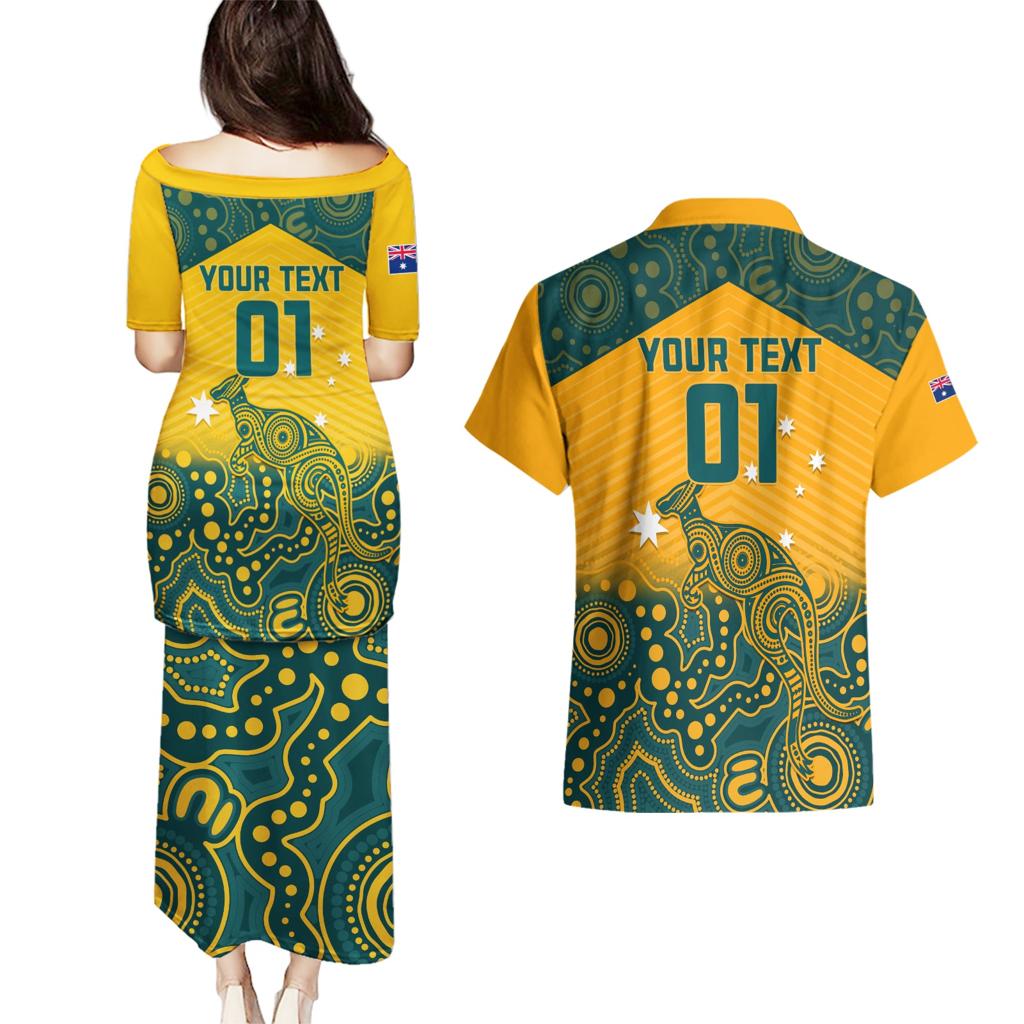 Custom Australia Rugby Couples Matching Puletasi and Hawaiian Shirt Wallabies Aboriginal Pattern