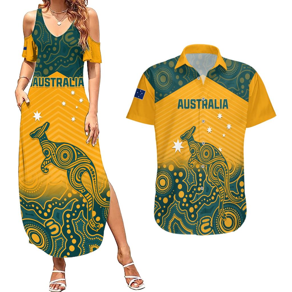 Custom Australia Rugby Couples Matching Summer Maxi Dress and Hawaiian Shirt Wallabies Aboriginal Pattern