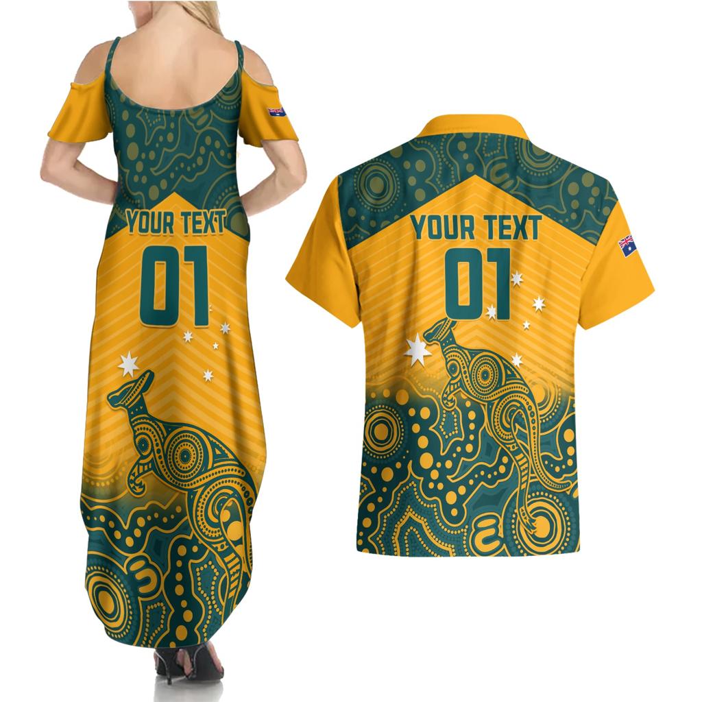 Custom Australia Rugby Couples Matching Summer Maxi Dress and Hawaiian Shirt Wallabies Aboriginal Pattern
