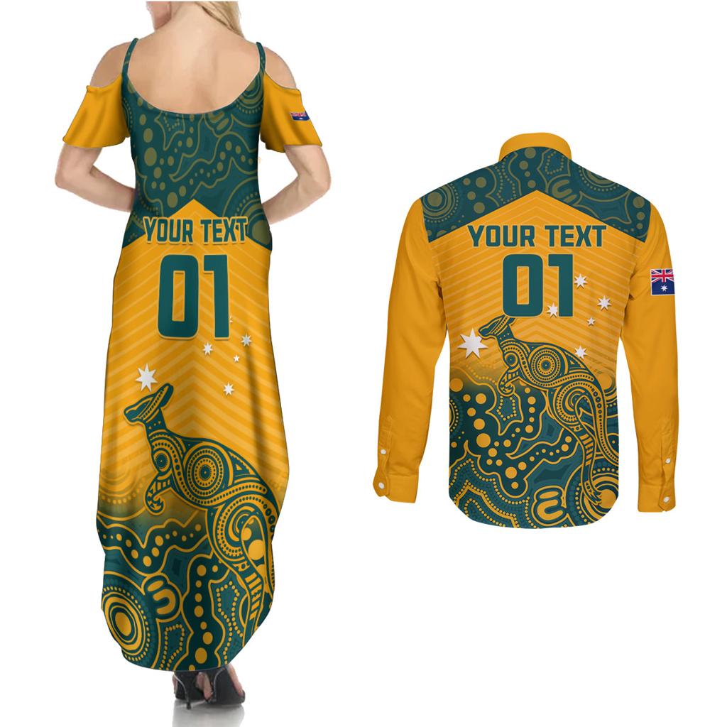 Custom Australia Rugby Couples Matching Summer Maxi Dress and Long Sleeve Button Shirt Wallabies Aboriginal Pattern