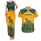 Custom Australia Rugby Couples Matching Tank Maxi Dress and Hawaiian Shirt Wallabies Aboriginal Pattern