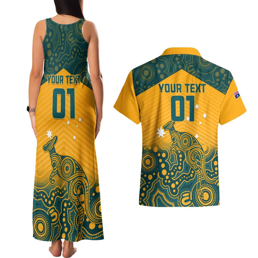 Custom Australia Rugby Couples Matching Tank Maxi Dress and Hawaiian Shirt Wallabies Aboriginal Pattern