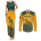 Custom Australia Rugby Couples Matching Tank Maxi Dress and Long Sleeve Button Shirt Wallabies Aboriginal Pattern