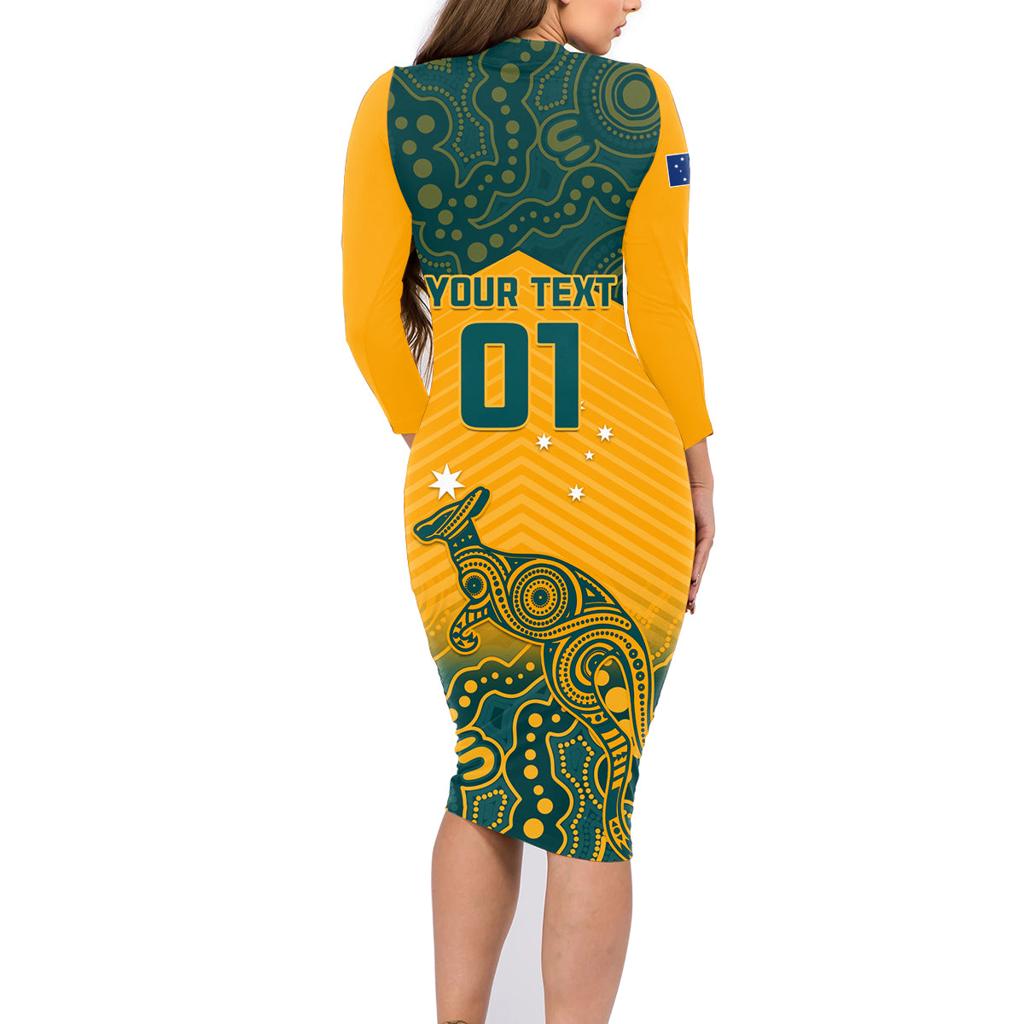 Custom Australia Rugby Family Matching Long Sleeve Bodycon Dress and Hawaiian Shirt Wallabies Aboriginal Pattern
