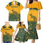 Custom Australia Rugby Family Matching Mermaid Dress and Hawaiian Shirt Wallabies Aboriginal Pattern