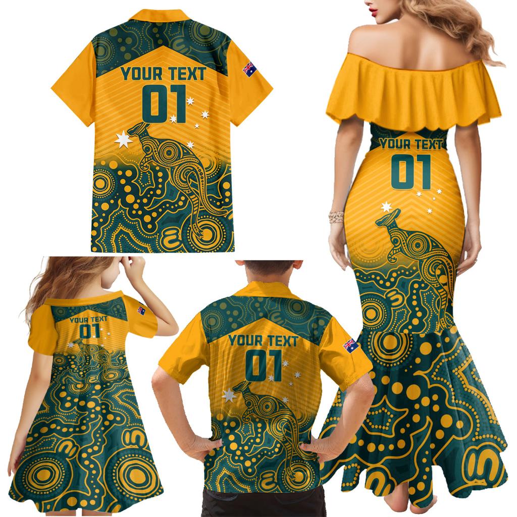 Custom Australia Rugby Family Matching Mermaid Dress and Hawaiian Shirt Wallabies Aboriginal Pattern