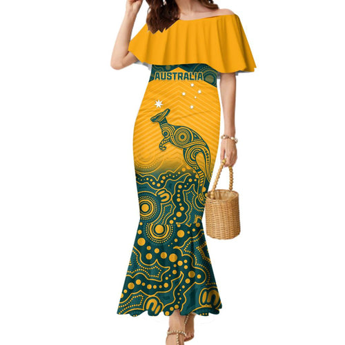 Custom Australia Rugby Family Matching Mermaid Dress and Hawaiian Shirt Wallabies Aboriginal Pattern
