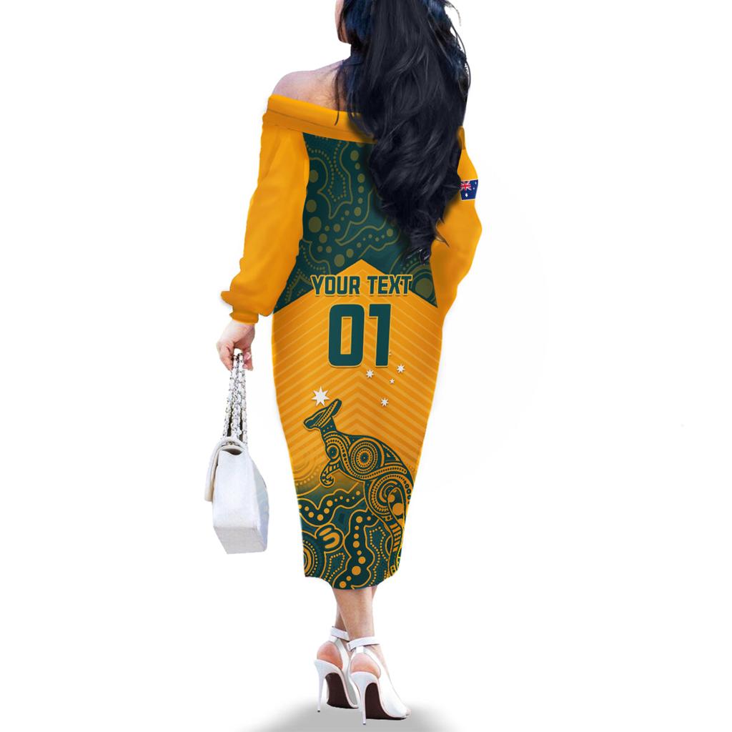 Custom Australia Rugby Family Matching Off The Shoulder Long Sleeve Dress and Hawaiian Shirt Wallabies Aboriginal Pattern