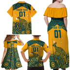 Custom Australia Rugby Family Matching Off Shoulder Maxi Dress and Hawaiian Shirt Wallabies Aboriginal Pattern