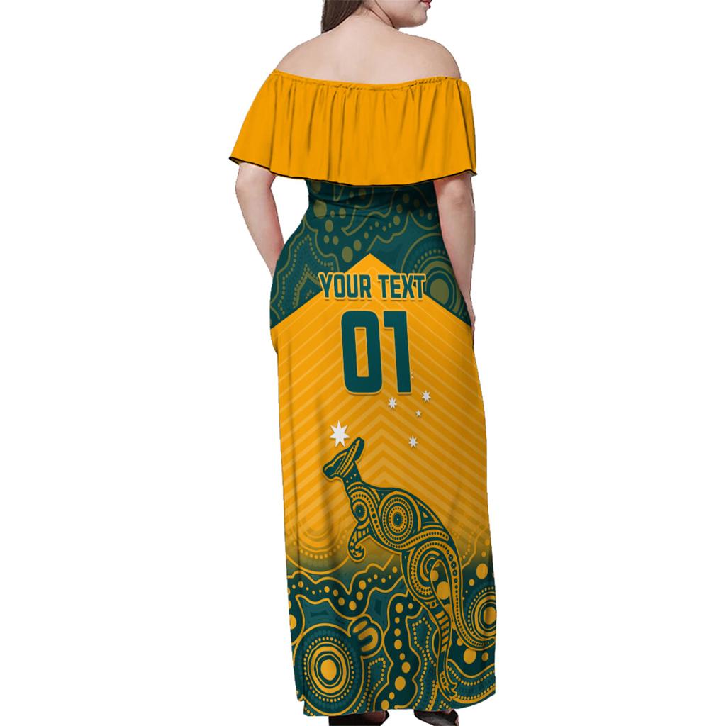 Custom Australia Rugby Family Matching Off Shoulder Maxi Dress and Hawaiian Shirt Wallabies Aboriginal Pattern