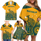 Custom Australia Rugby Family Matching Off Shoulder Short Dress and Hawaiian Shirt Wallabies Aboriginal Pattern