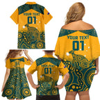 Custom Australia Rugby Family Matching Off Shoulder Short Dress and Hawaiian Shirt Wallabies Aboriginal Pattern