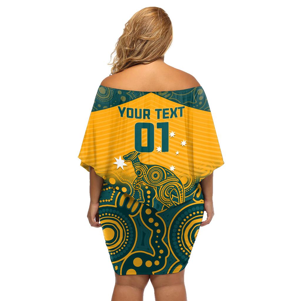 Custom Australia Rugby Family Matching Off Shoulder Short Dress and Hawaiian Shirt Wallabies Aboriginal Pattern