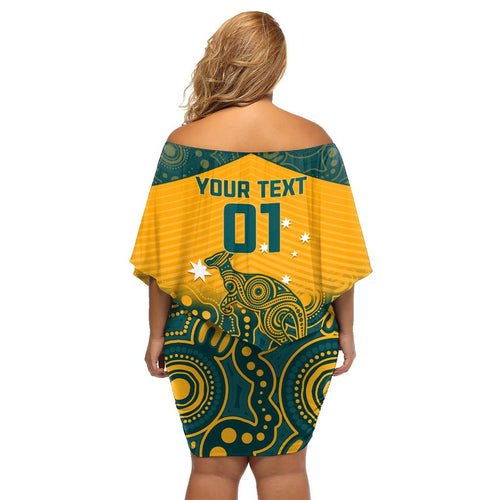 Custom Australia Rugby Family Matching Off Shoulder Short Dress and Hawaiian Shirt Wallabies Aboriginal Pattern