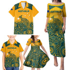 Custom Australia Rugby Family Matching Puletasi and Hawaiian Shirt Wallabies Aboriginal Pattern