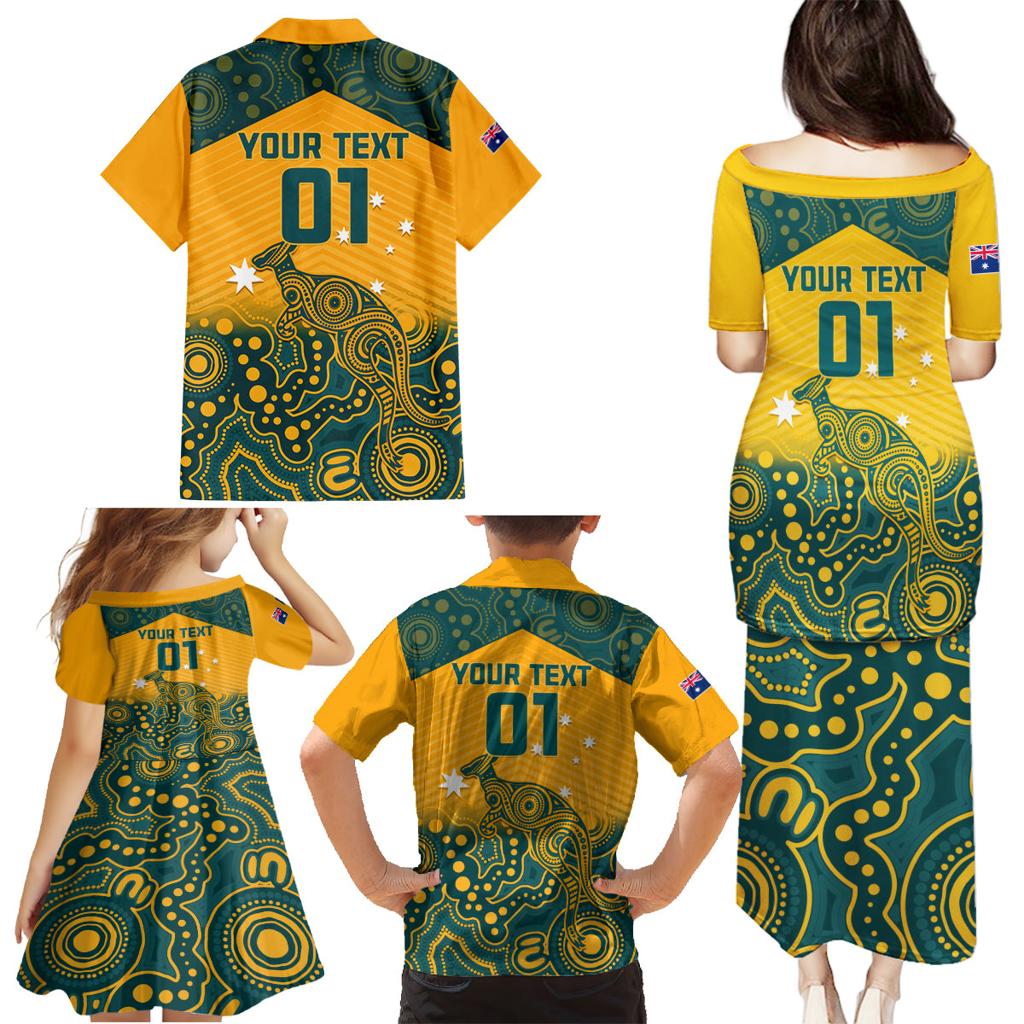 Custom Australia Rugby Family Matching Puletasi and Hawaiian Shirt Wallabies Aboriginal Pattern
