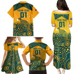 Custom Australia Rugby Family Matching Puletasi and Hawaiian Shirt Wallabies Aboriginal Pattern