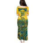 Custom Australia Rugby Family Matching Puletasi and Hawaiian Shirt Wallabies Aboriginal Pattern
