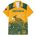 Custom Australia Rugby Family Matching Short Sleeve Bodycon Dress and Hawaiian Shirt Wallabies Aboriginal Pattern
