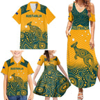 Custom Australia Rugby Family Matching Summer Maxi Dress and Hawaiian Shirt Wallabies Aboriginal Pattern
