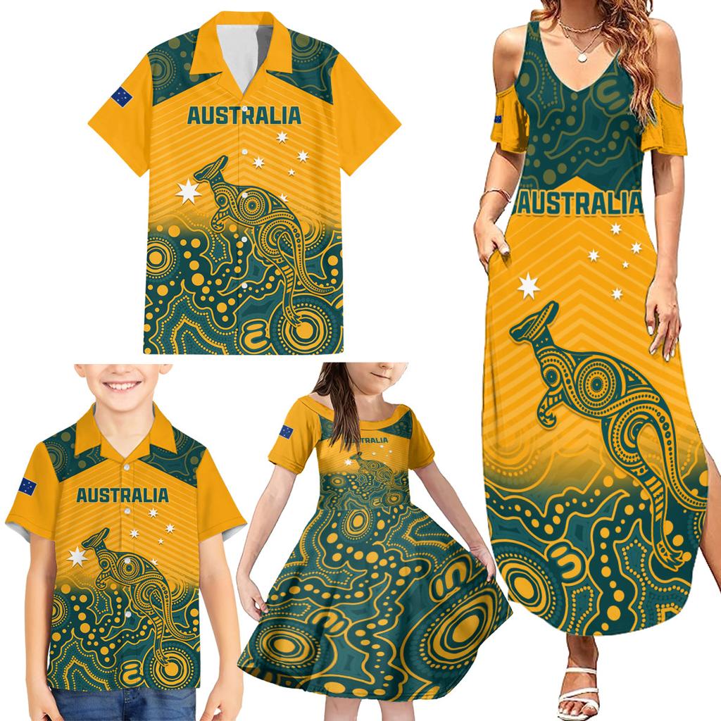 Custom Australia Rugby Family Matching Summer Maxi Dress and Hawaiian Shirt Wallabies Aboriginal Pattern