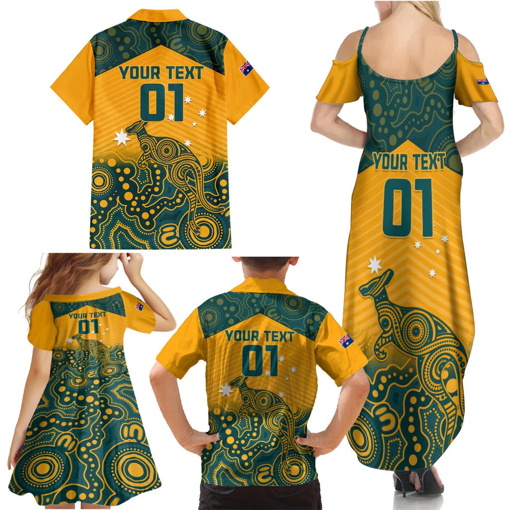 Custom Australia Rugby Family Matching Summer Maxi Dress and Hawaiian Shirt Wallabies Aboriginal Pattern