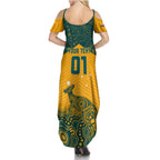 Custom Australia Rugby Family Matching Summer Maxi Dress and Hawaiian Shirt Wallabies Aboriginal Pattern