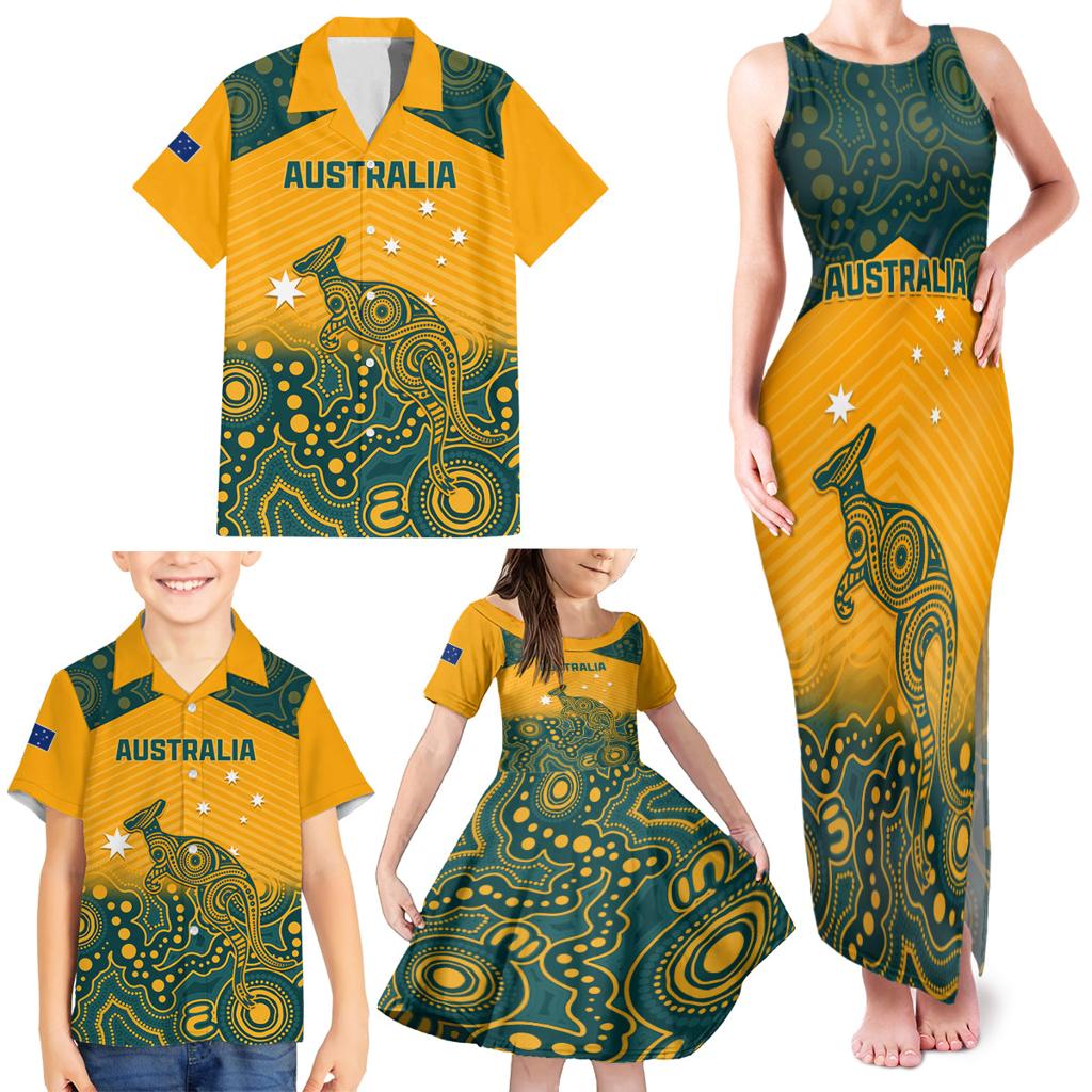 Custom Australia Rugby Family Matching Tank Maxi Dress and Hawaiian Shirt Wallabies Aboriginal Pattern