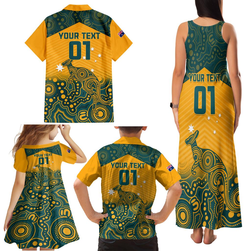 Custom Australia Rugby Family Matching Tank Maxi Dress and Hawaiian Shirt Wallabies Aboriginal Pattern